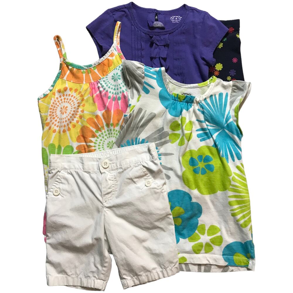 Carter's Girls Size 4 Summer Capsule Bundle 5pc Tunic Leggings Shorts